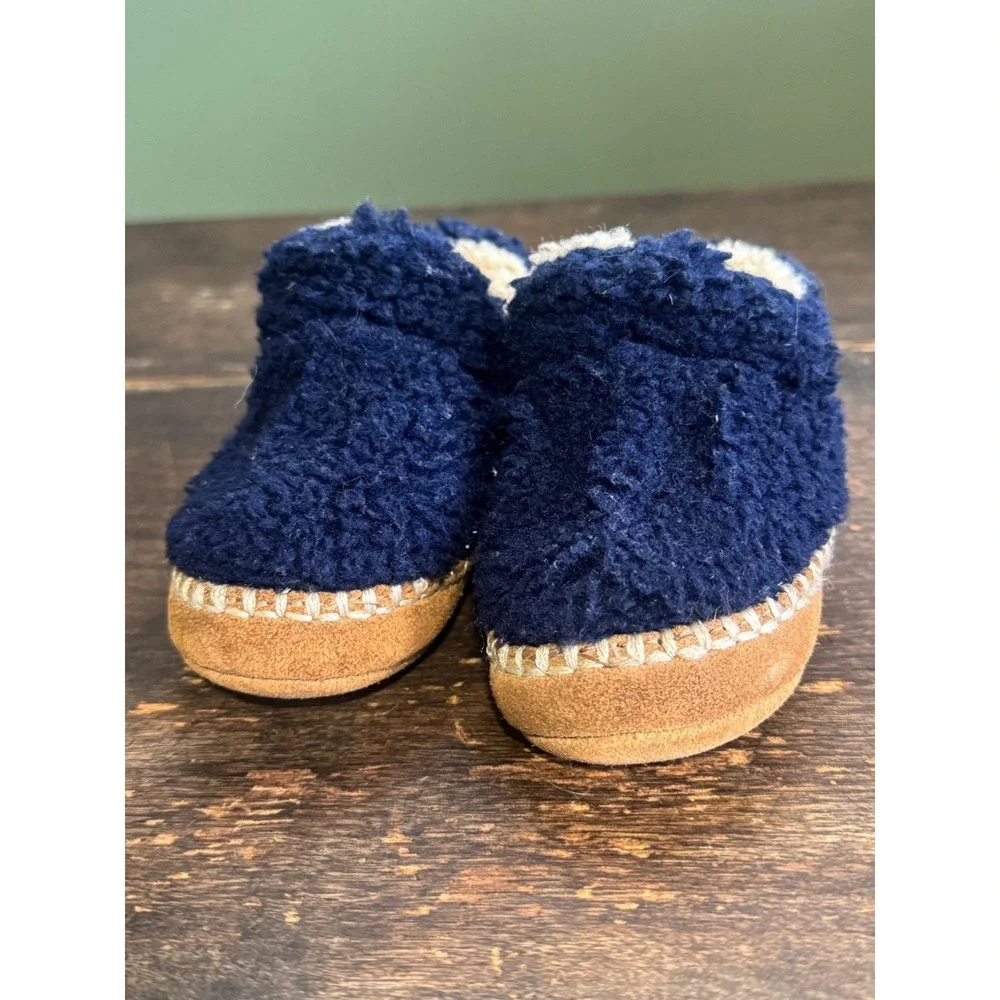 LL Bean Cozy Slipper Booties Toddler Size 3-4 Navy Blue Suede Sole